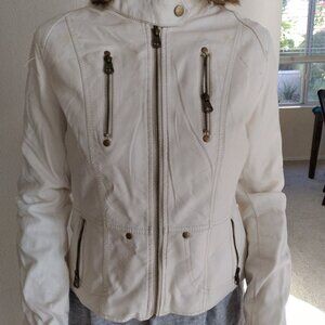 TCEC Women's White Vegan Leather Moto Jacket